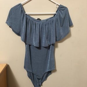 Blue ruffled body suit